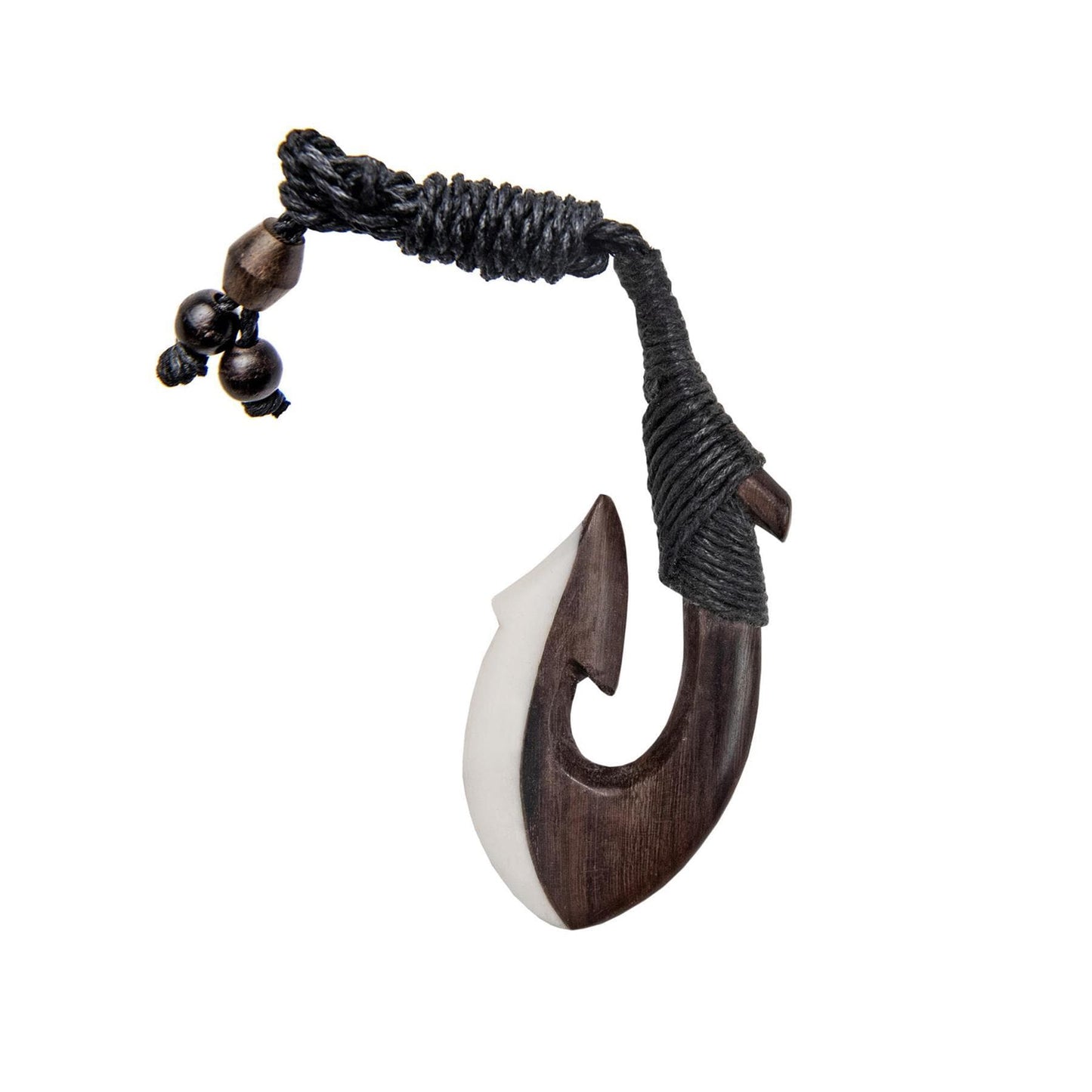 
                  
                    Bone Wood Smooth Long Hei Matau Fish Hook Pendant Cord Necklace
                  
                