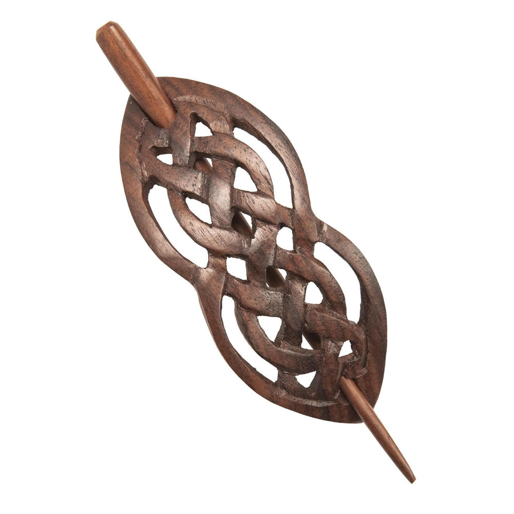 Wood Celtic Braid Hair Barette Hand Carved Wooden Hairpin