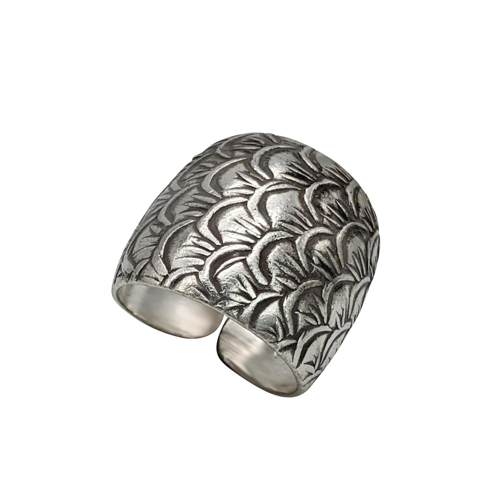 
                  
                    Pure Silver Hill Tribe Art Deco Motif Fish Scales Dome Adjustable Ring
                  
                