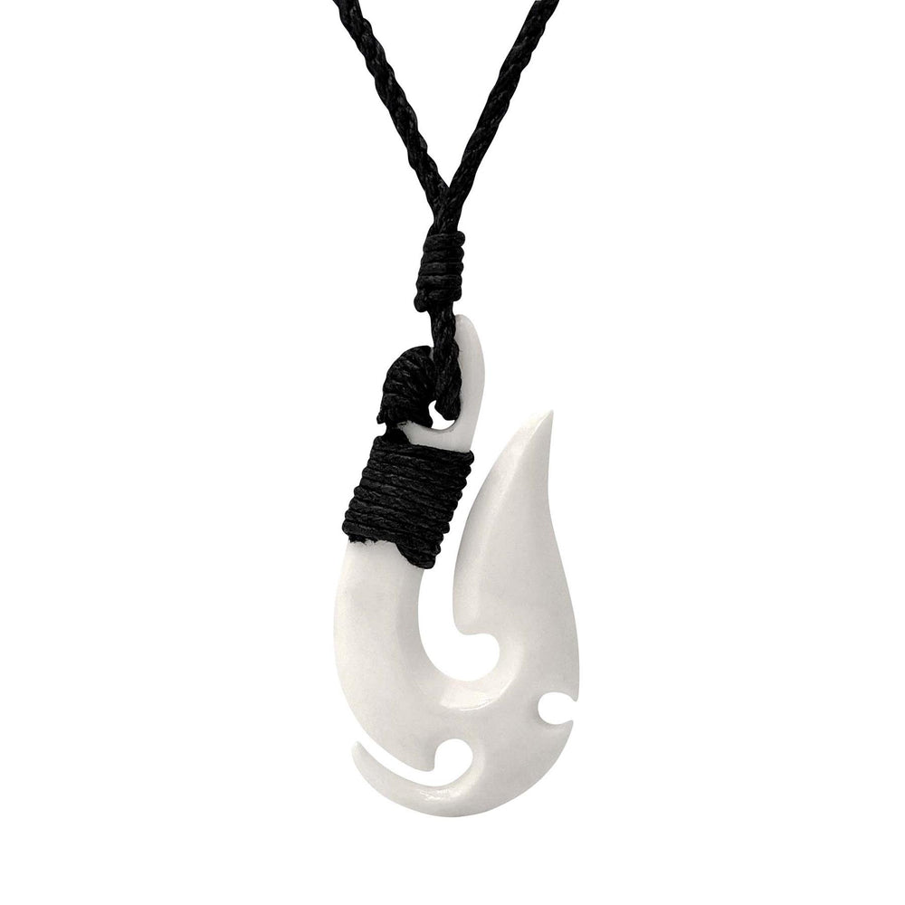 
                  
                    Bone Small Hei Tiki Fish Hook Pendant Maori Style Cord Necklace
                  
                