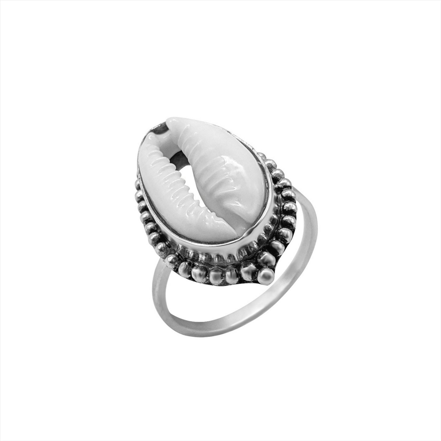 
                  
                    Sterling Silver Cowrie Shell Dot Work Beach Style Balinese Ring
                  
                
