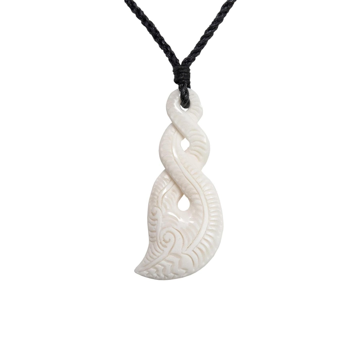 
                  
                    Bone Engraved Double Twist Pikorua Pendant Maori Style Cord Necklace
                  
                