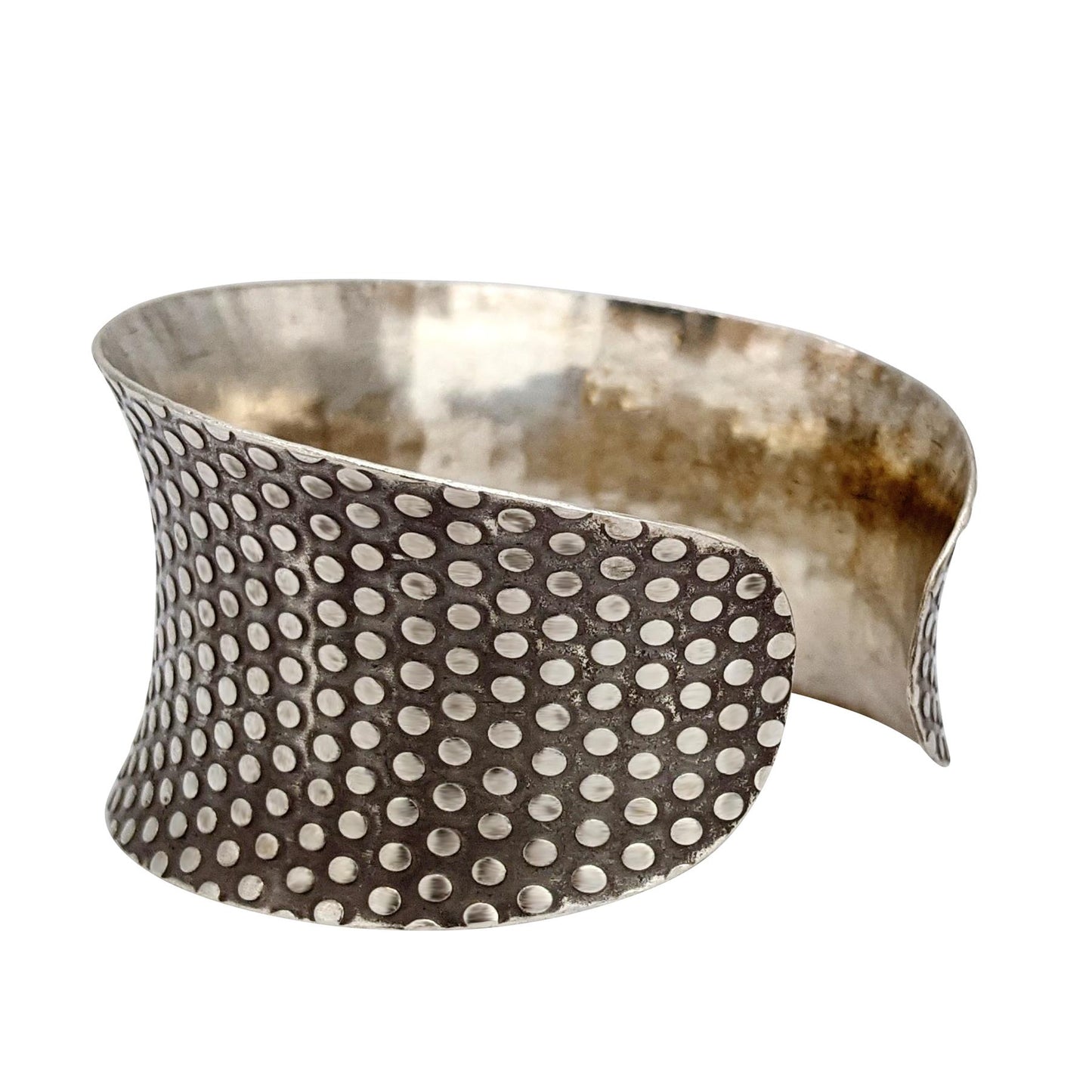 
                  
                    Pure Silver Hill Tribe Wide Medieval Style Dot Adjustable Cuff Bangle
                  
                