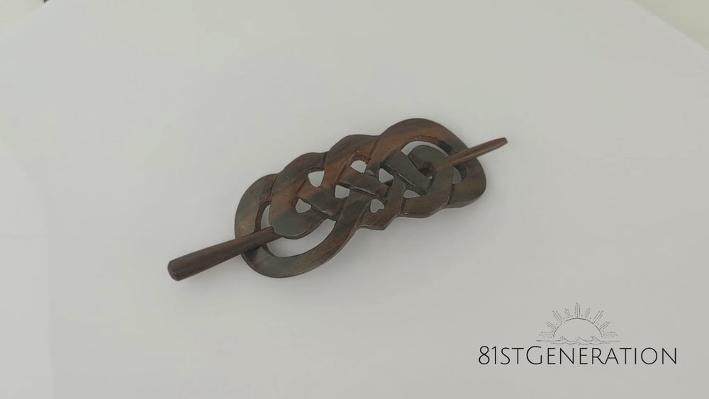 
                  
                    Load and play video in Gallery viewer, Wood Celtic Woven Hair Barette Hand Carved Wooden Hairpin
                  
                