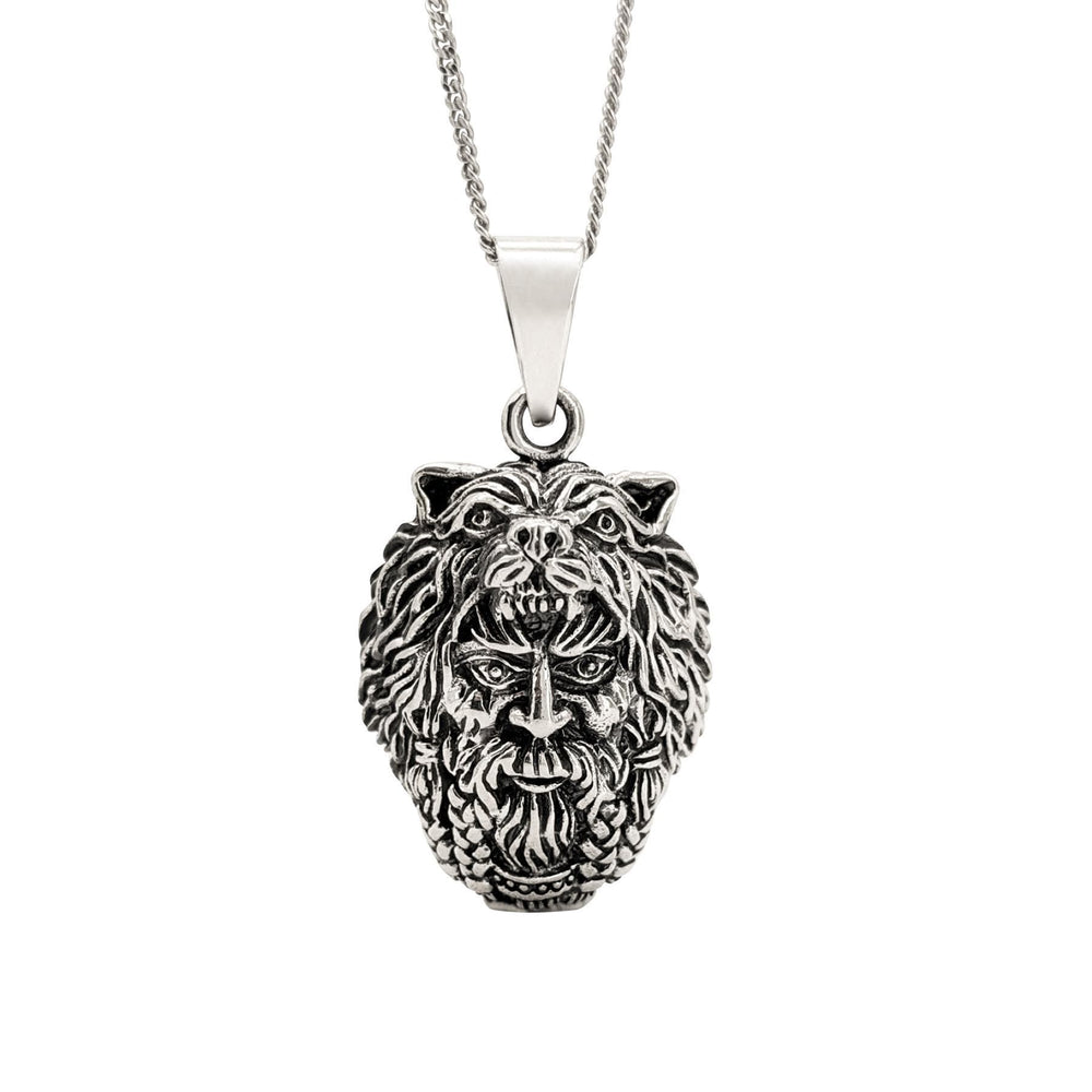 Sterling Silver Detailed Odin God Wolf Head Pendant Norse Necklace