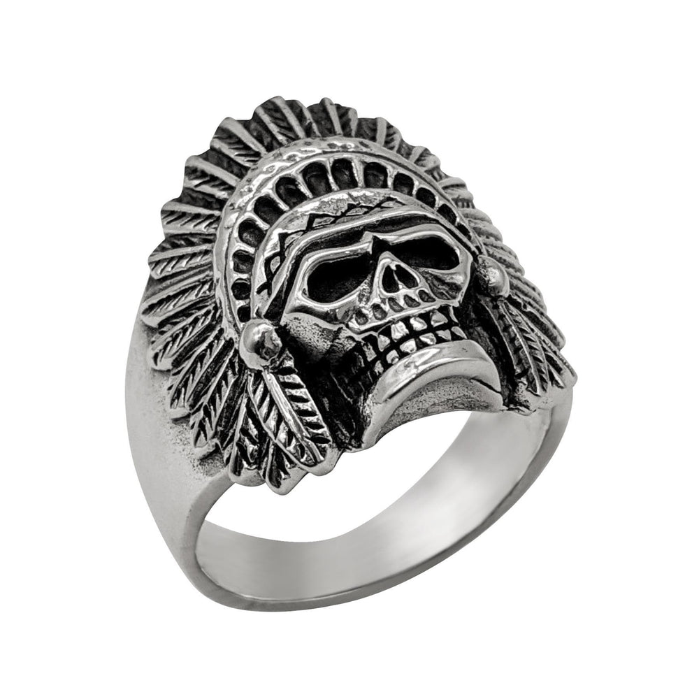 Sterling Silver Chunky Native American Chief Skull Biker Ring
