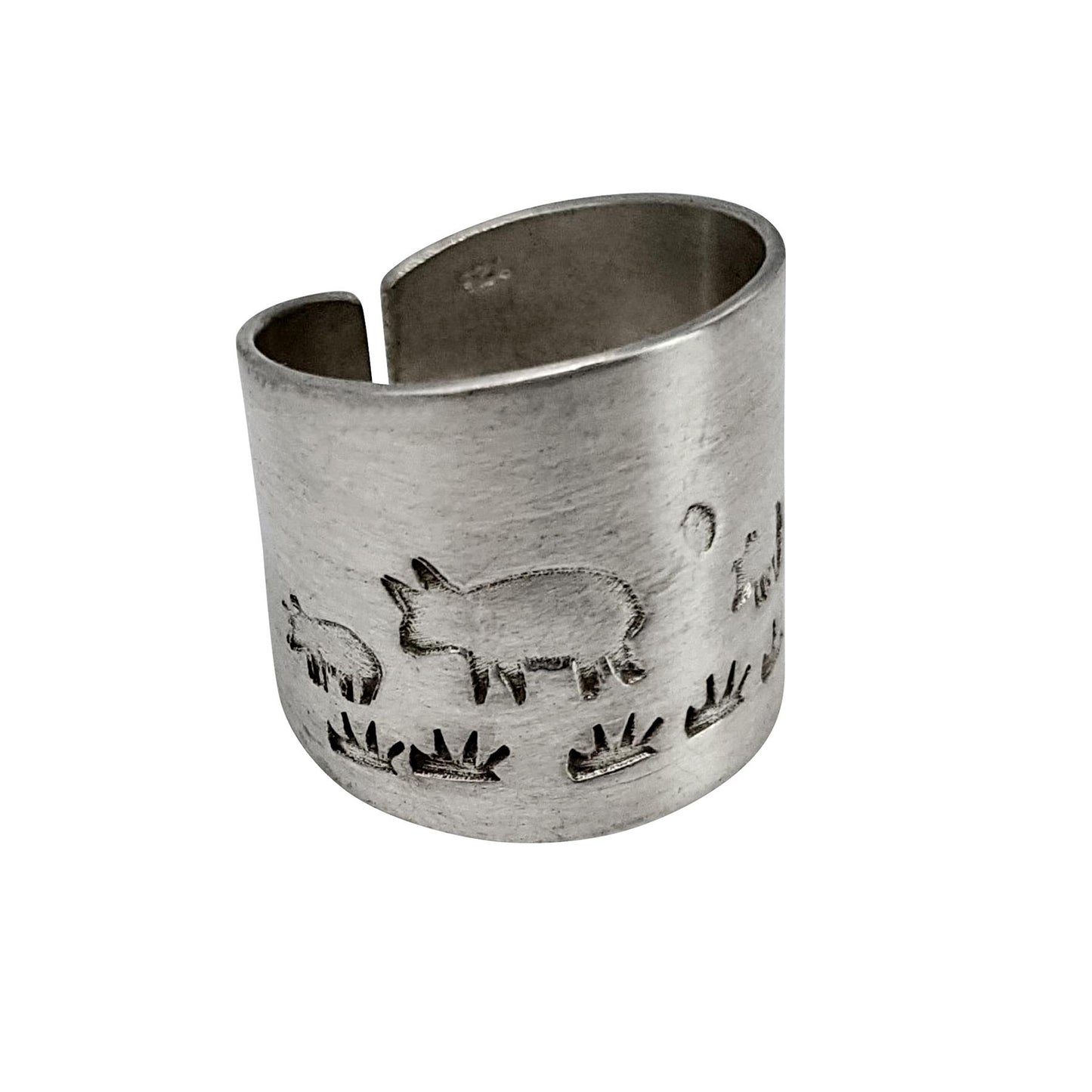 
                  
                    Pure Silver Hill Tribe Wide Band Farm Animal Landscape Adjustable Ring
                  
                
