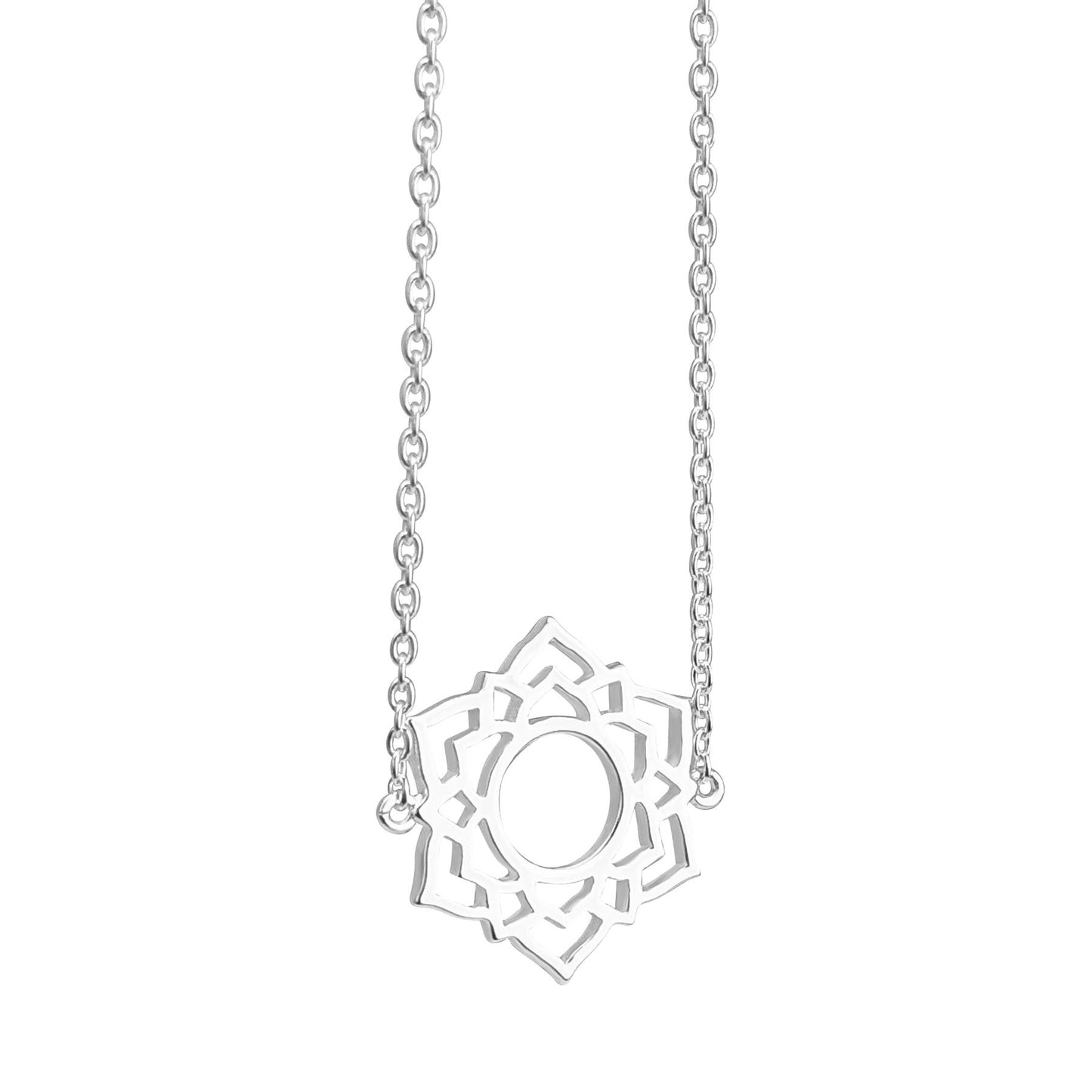 
                  
                    Sterling Silver Cut-Out Crown Chakra Yoga Pendant Cable Chain Necklace
                  
                