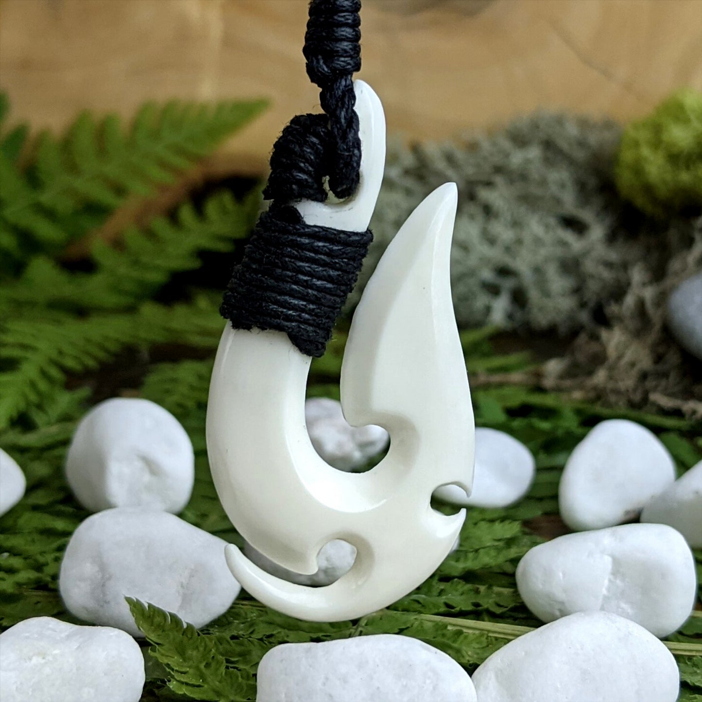 
                  
                    Bone Small Hei Tiki Fish Hook Pendant Maori Style Cord Necklace
                  
                