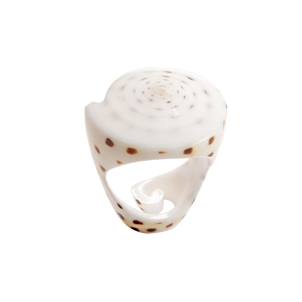 
                  
                    Natural Seashell White Leopard Cone Shell Ring Mermaid Design
                  
                