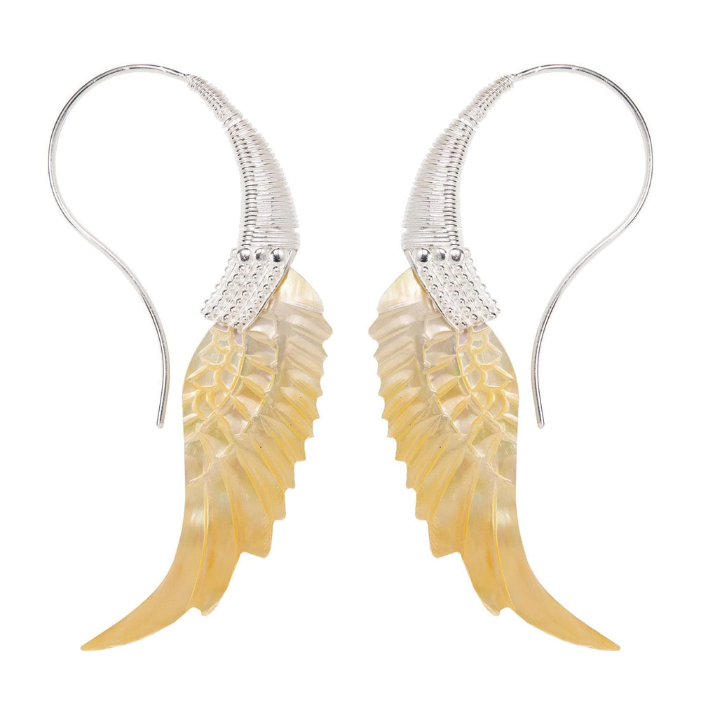Mother of Pearl Sterling Silver Long Feather Angel Wing Earrings