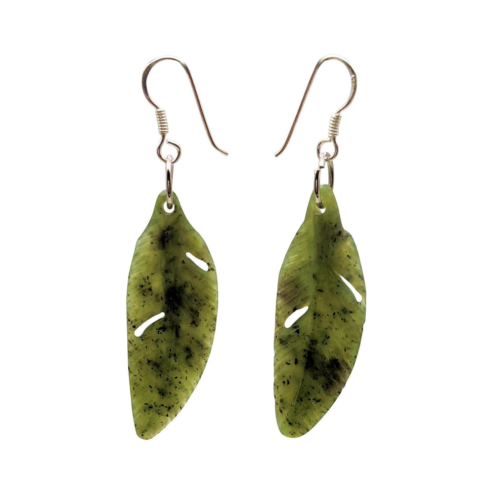 
                  
                    Nephrite Jade Sterling Silver Carved Detailed Feather Drop Earrings
                  
                
