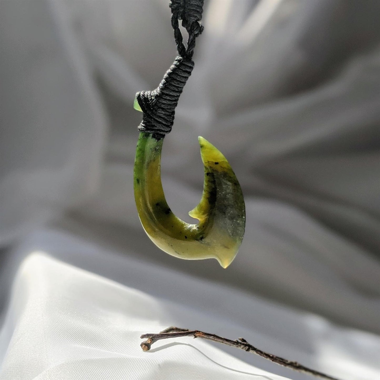 
                  
                    Nephrite Jade Maori Style Hei Matau Pendant Adjustable Cord Necklace
                  
                