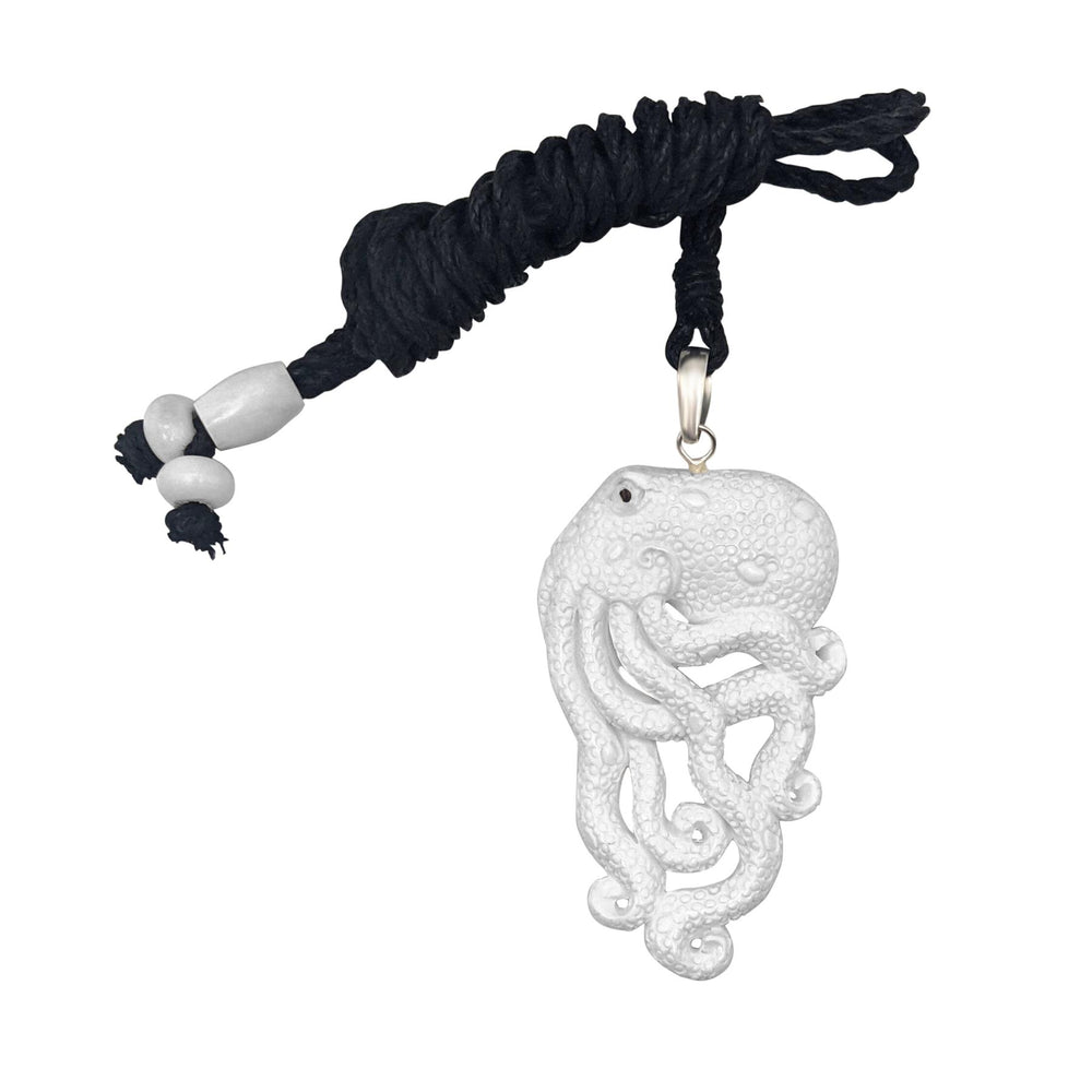 
                  
                    Bone Sterling Silver Large Ocean Octopus Pendant Surfer Cord Necklace
                  
                