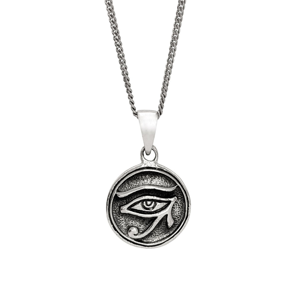 Sterling Silver Round Coin Shaped Egypt Eye of Horus Pendant