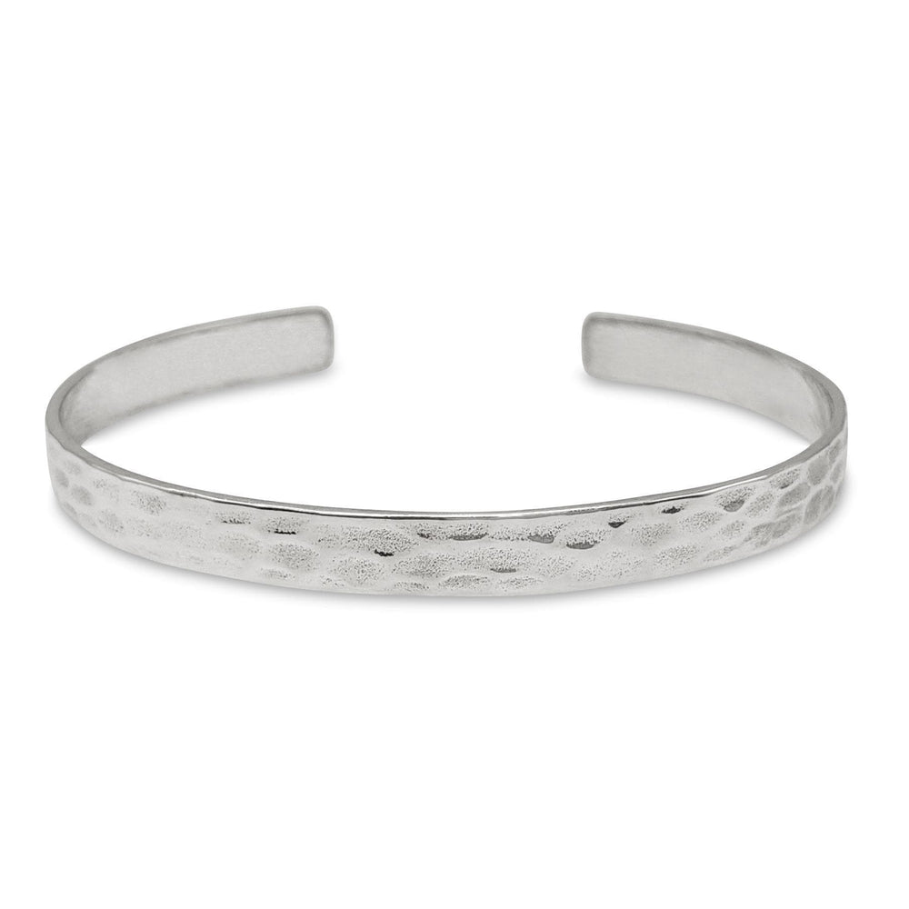 Sterling Silver Minimalist Wide Hammered Adjustable Cuff Bangle