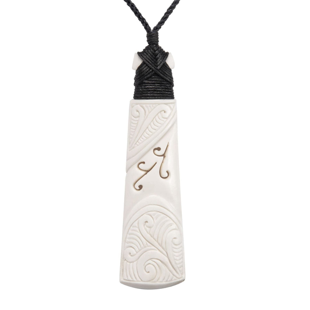 Bone Long Toki  Engraved Fern Koru Pendant Maori Style Necklace