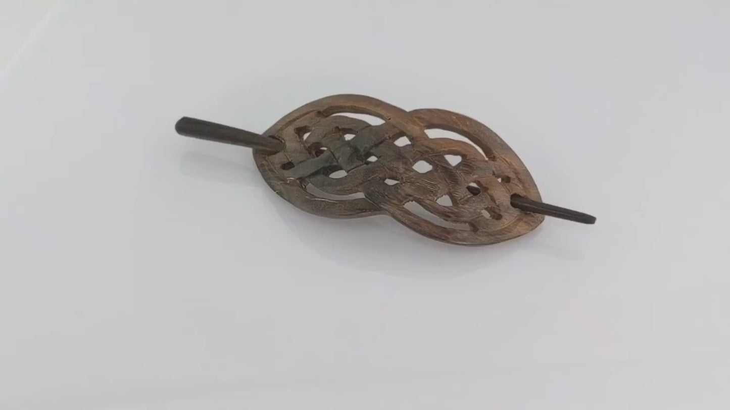 
                  
                    Load and play video in Gallery viewer, Wood Celtic Braid Hair Barette Hand Carved Wooden Hairpin
                  
                